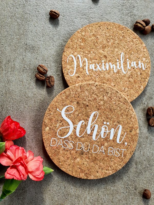 Korkuntersetzer Hochzeit personalisiert mit Namen